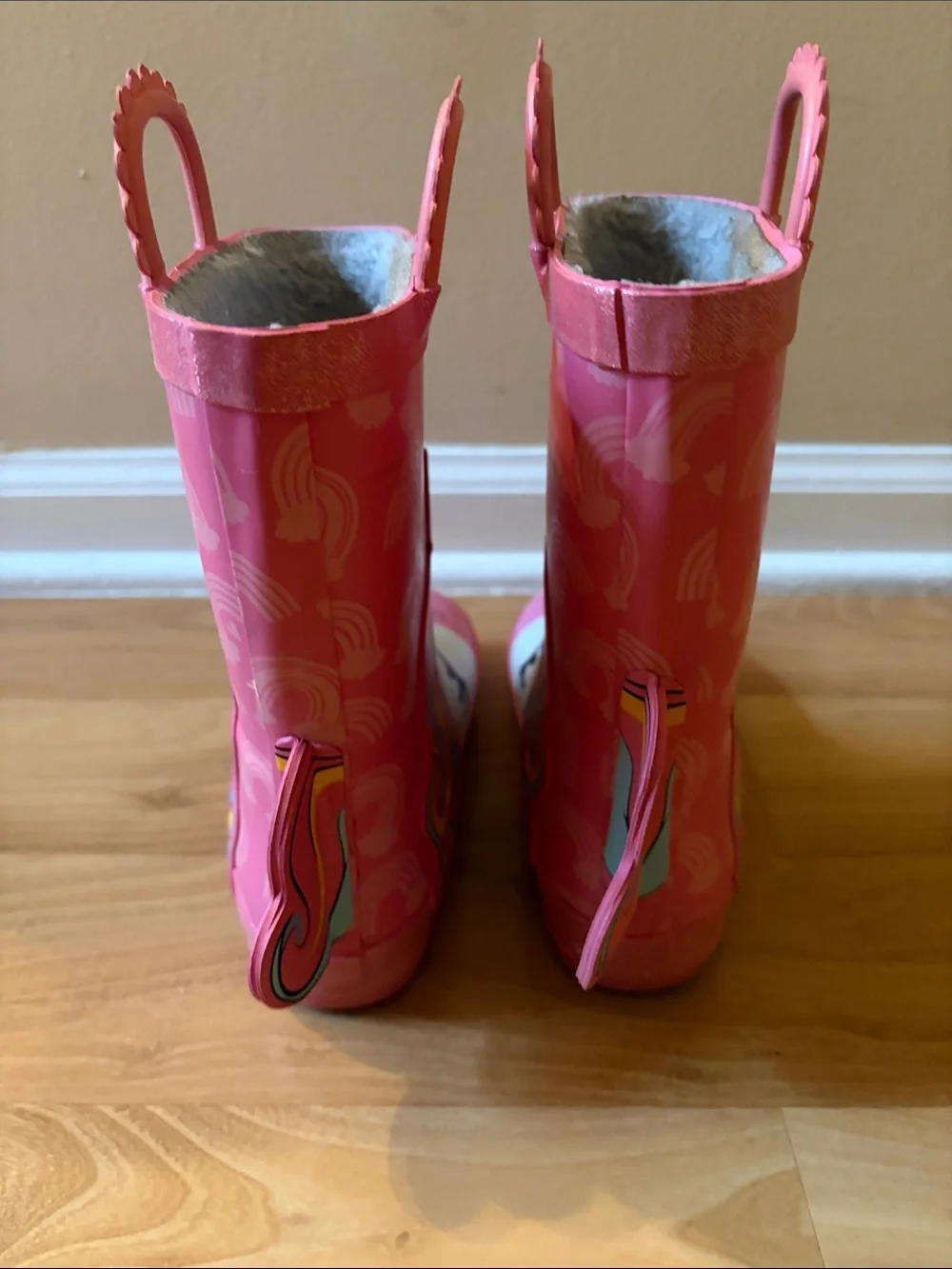 Kids Pink Unicorn Rain Boots with Easy Pull Handles